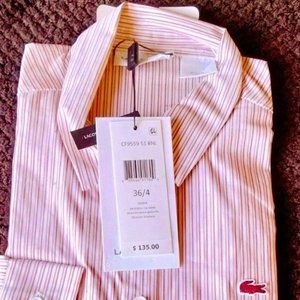 Lacoste Men's Long Sleeve Shirt Size 36 Regular Fit Striped Oxford Button Down